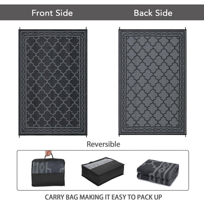 GlowSol Outdoor Rug 9x18 for Patios Waterproof Mat Outdoor Plastic Straw Rug Clearance, Reversible Carpet for Rv,Large Outside Carpet for Porch, Deck, Camper, Balcony, Backyard, Picnic,Black Grey