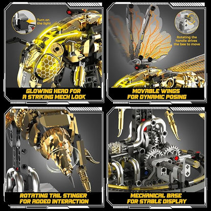 Mechanical Bee Building Blocks Kit for Adult Technic Bee Buildings Set for Adults with LED Light &amp Display Stand Robot Animal Building Toy with Moving Wings for Adults &amp Kids 832Pcs