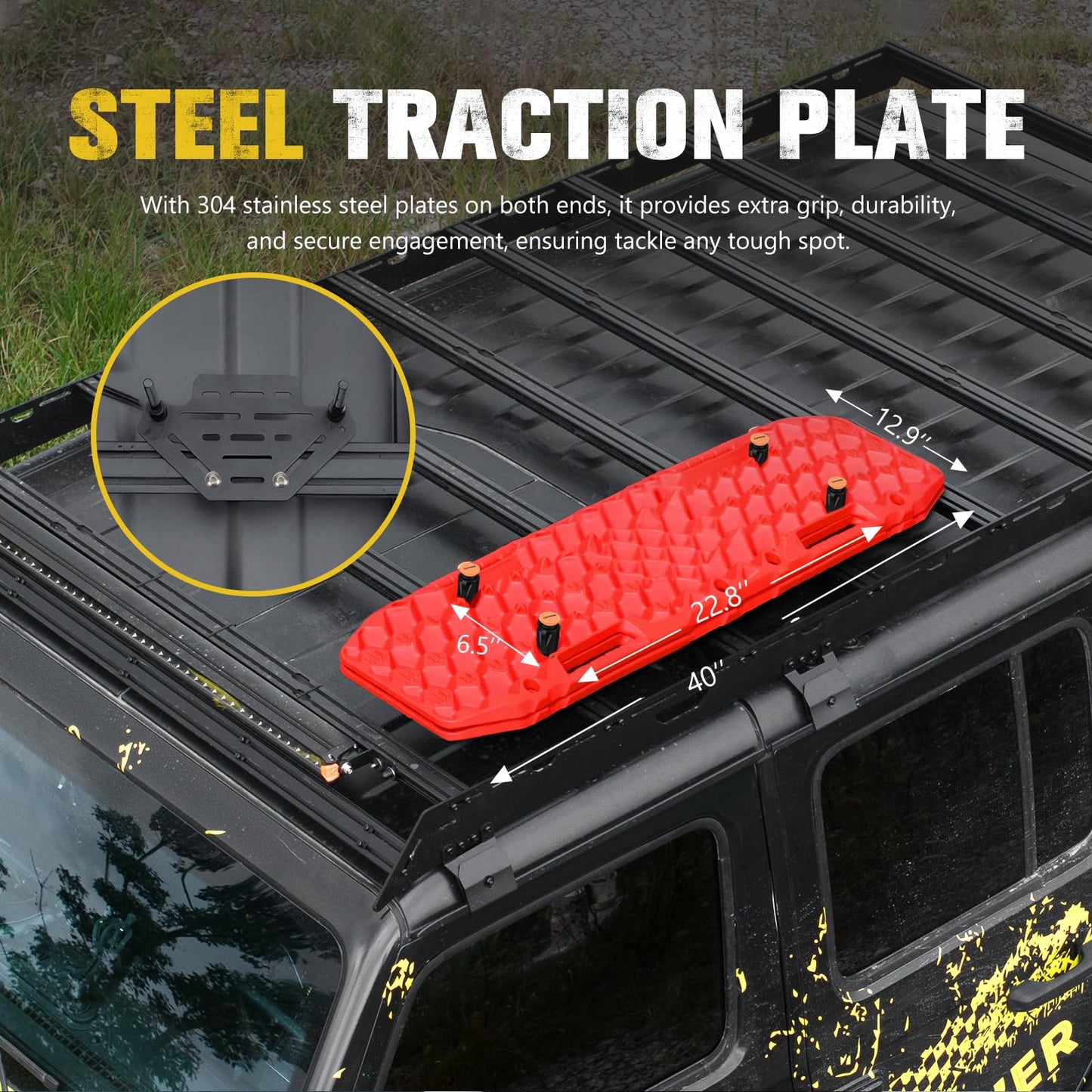 BUNKER INDUST Gen 7th Traction Boards with Mounting Kit, Pair Offroad Recovery Tracks with Jack Base for 4X4 Jeep Truck Tire Traction-Sand,Mud, Snow Ramps (Red)