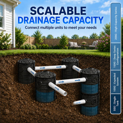 EJWOX 50 Gallon Stormwater Dry Well, Heavy Duty Catch Basin with Reinforced Fiberglass HDPE, Ribbed Structure, No-Tool Assembly, Underground Drainage System for Yard & Driveway