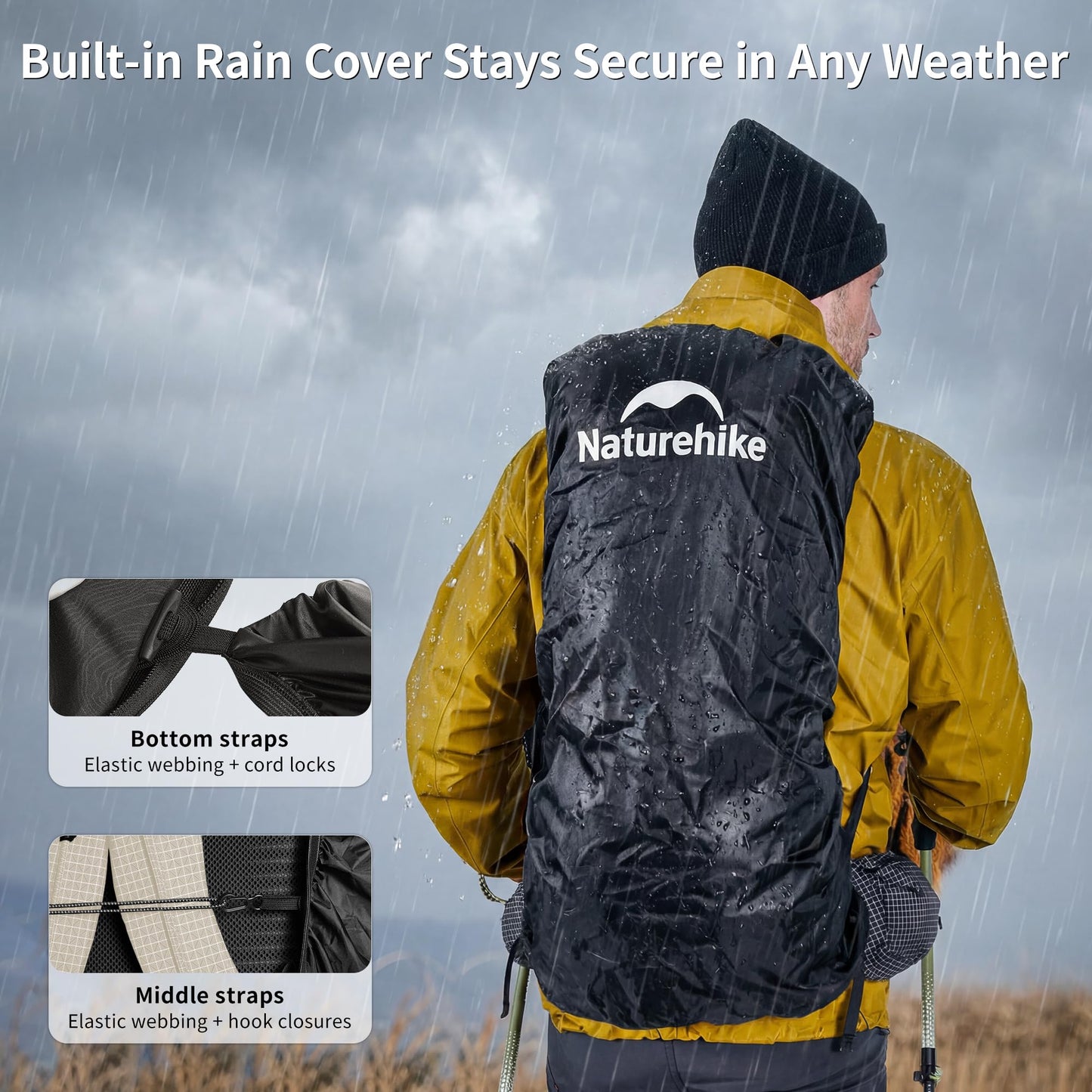 Naturehike 60L Rock 2.0 Upgraded Internal Frame Hiking Backpack for Outdoor Camping Travel Backpacking, Ultralight with Rain Cover Backpack for Adults(White/L/60L)