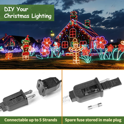 Minetom C9 Stringer 100 FT Outdoor String Lights, 2 Pack, Black Wire, 100 Sockets, 12in Spacing, for C9 LED Bulbs