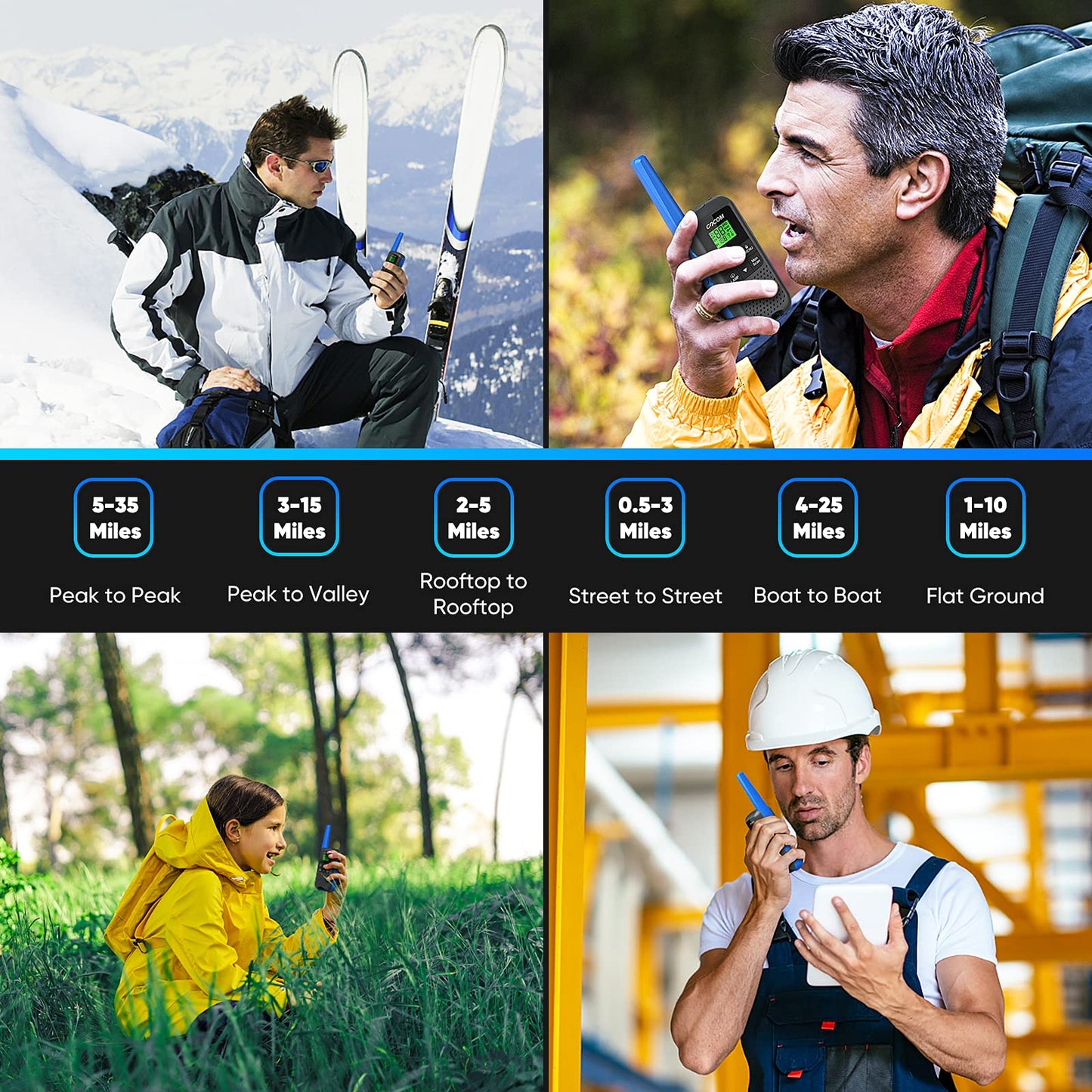 GOCOM G600 FRS Walkie Talkies for Adults Long Range Two Way Radio Rechargeable 8 Pack Hand held radios
