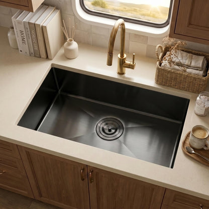 MILOSEN Black RV Kitchen Sink, 25''×15''×7'' 16 Gauge T304 Stainless Steel Drop-in/Undermount Black RV Sink, Single Bowl Sinks for Caravans/Campervans & Site Cabins, 7 inch Depth Outdoor Trailer Sinks