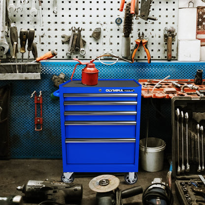 Olympia Tools 5-Drawer Tool Chest, 27-Inch Rolling Metal Tool Storage Cabinet with Casters, Locking System, Drawer Liner, 600 lbs Load Capacity, Blue