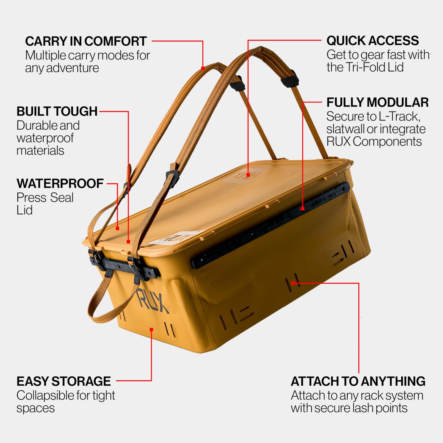 RUX 40L Collapsible Gear Box (Bronze) - Modular Adventure Storage Solution For Camping Storage, Overlanding, Off-road And Van Life - Weatherproof, Durable and Multifunctional