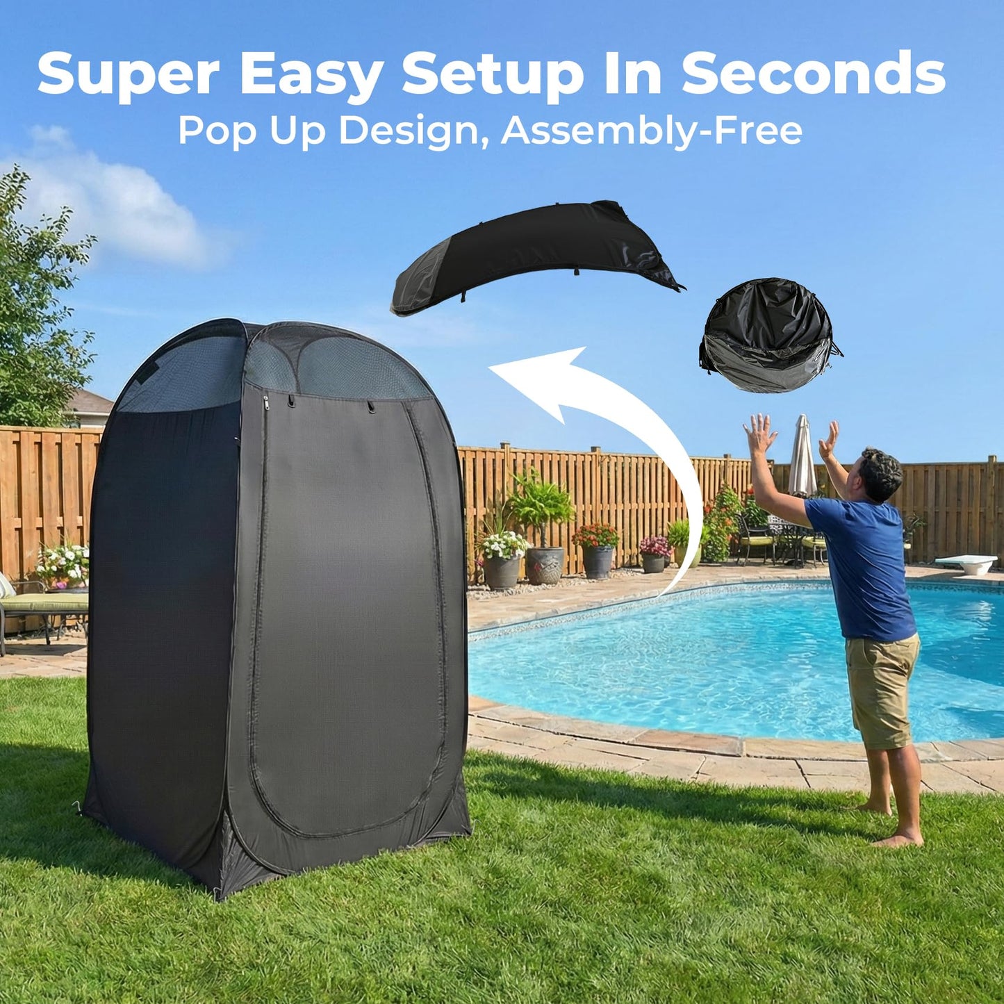 Alvantor® Shower Tent Pop Up Changing Room Outdoor Shower Enclosure Pop Up Privacy Tent Toilet Shelter Camping Dressing Room Portable Teflon Coating Fabric 4’x4’x7' Patent Pending