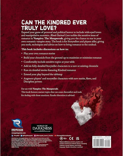 Renegade Game Studios Vampire The Masquerade 5 Edition Blood-Stained Love Sourcebook for Tabletop Roleplay