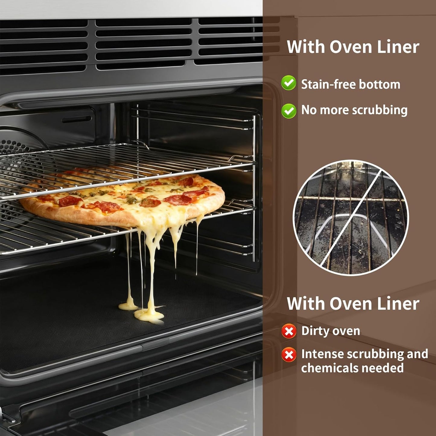 Skiennix 8-Pack Oven Liners - Heavy-Duty Non-Stick Mats for Electric, Gas & Toaster Ovens | 17 x 25 Inch, Black