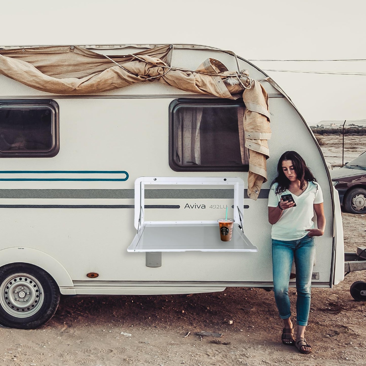 HWHongRV Foldable Rv Tables, 31.5 x 17.7 inchs Campervan Outside Picnic Wall Mounted Table, Premium Aluminum Alloy Folding Wall Table Lockable Wall Table Kit for Campervans and Motorhomes