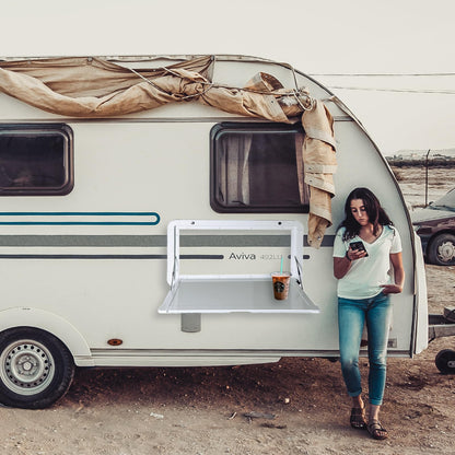 HWHongRV Foldable Rv Tables, 31.5 x 17.7 inchs Campervan Outside Picnic Wall Mounted Table, Premium Aluminum Alloy Folding Wall Table Lockable Wall Table Kit for Campervans and Motorhomes