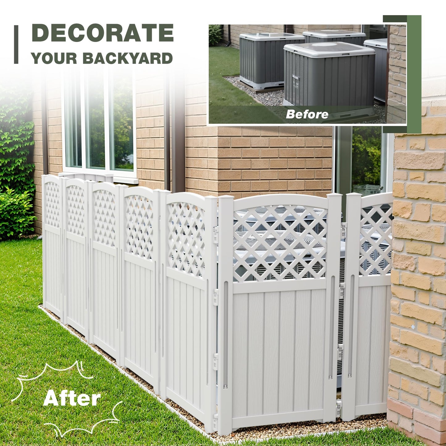 Greesum Outdoor Air Conditioner Fence, Privacy Screen 4 Panels for Trash Can Enclosure&Pool Equipment, 43.5”(H) x 22.62”(W) Per Panel, White