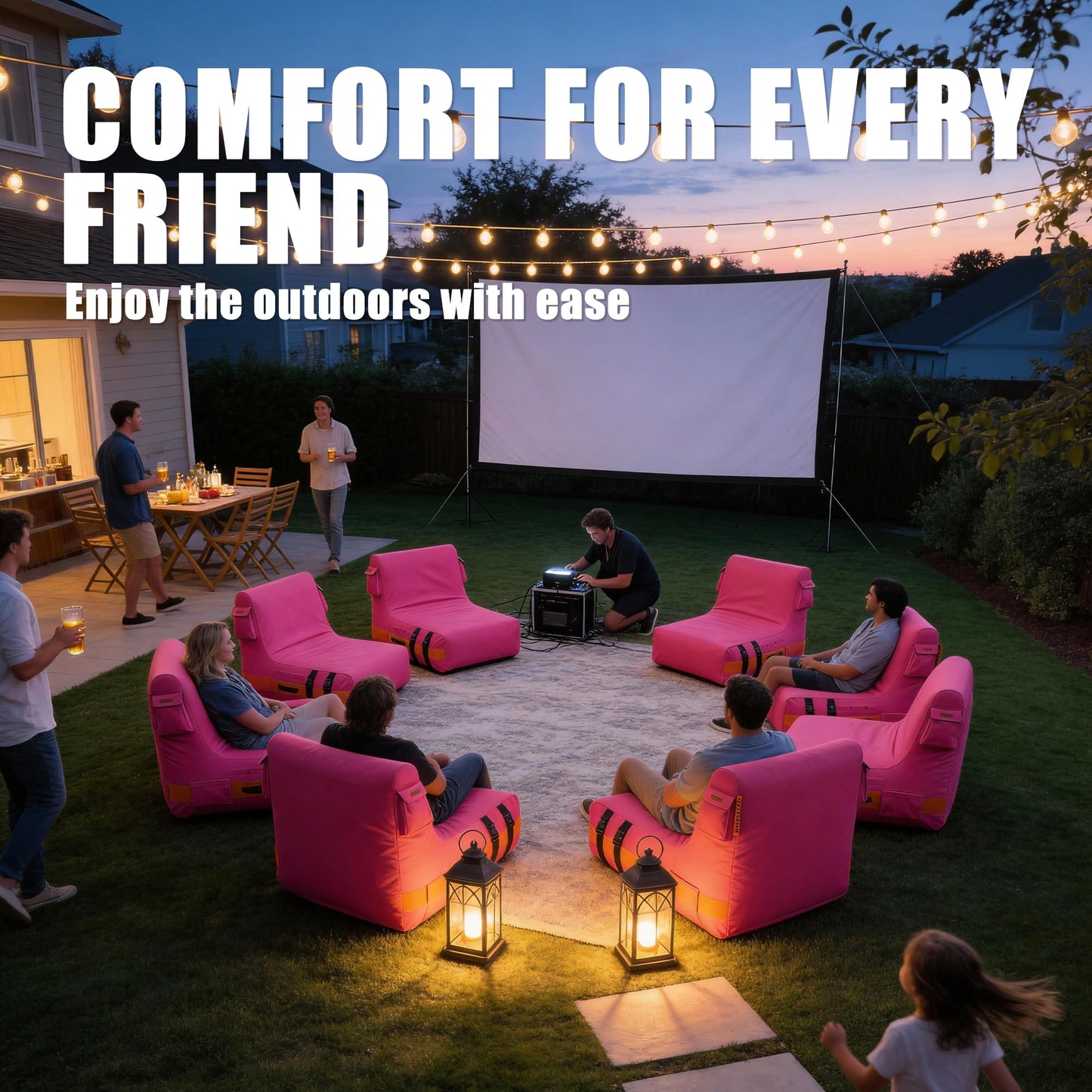 HI-NEW-TEX Inflatable Couch with Removable Electric Pump: Portable Air Sofa Lounger for Camping, RV Travel, Beach, Festivals, Backyard and Dorm Rooms, Pink