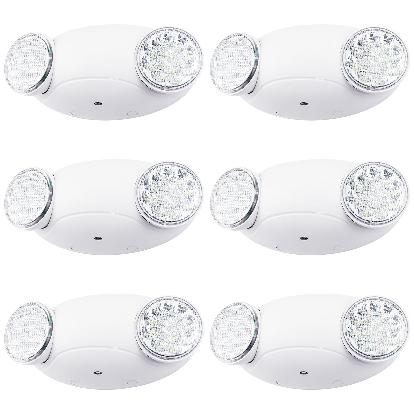 LIT-PaTH LED Emergency Lighting Fixtures with 2 LED Bug Eye Heads and Back Up Batteries- US Standard Exit Light, UL 924 and CEC Qualified, 120/277 Voltage, White, 6-Pack