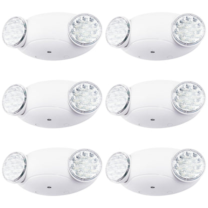 LIT-PaTH LED Emergency Lighting Fixtures with 2 LED Bug Eye Heads and Back Up Batteries- US Standard Exit Light, UL 924 and CEC Qualified, 120/277 Voltage, White, 6-Pack