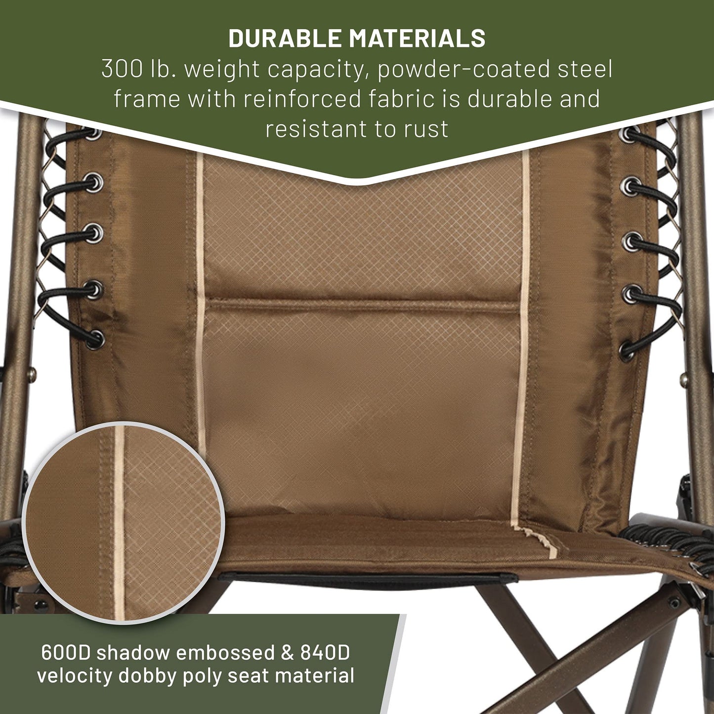 Timber Ridge Bungee Folding Camping Chairs for Adults, Heavy Duty Collapsible Padded Chair with Armrests Cup Holder, Foldable Outdoor Lounge Chairs for Fishing, Lawn, Supports 300 lbs, Earth Brown