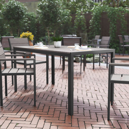 Flash Furniture Finch Commercial Grade Outdoor Dining Table 55" x 31" with Faux Teak Poly Slats and Metal Frame, Gray/Gray