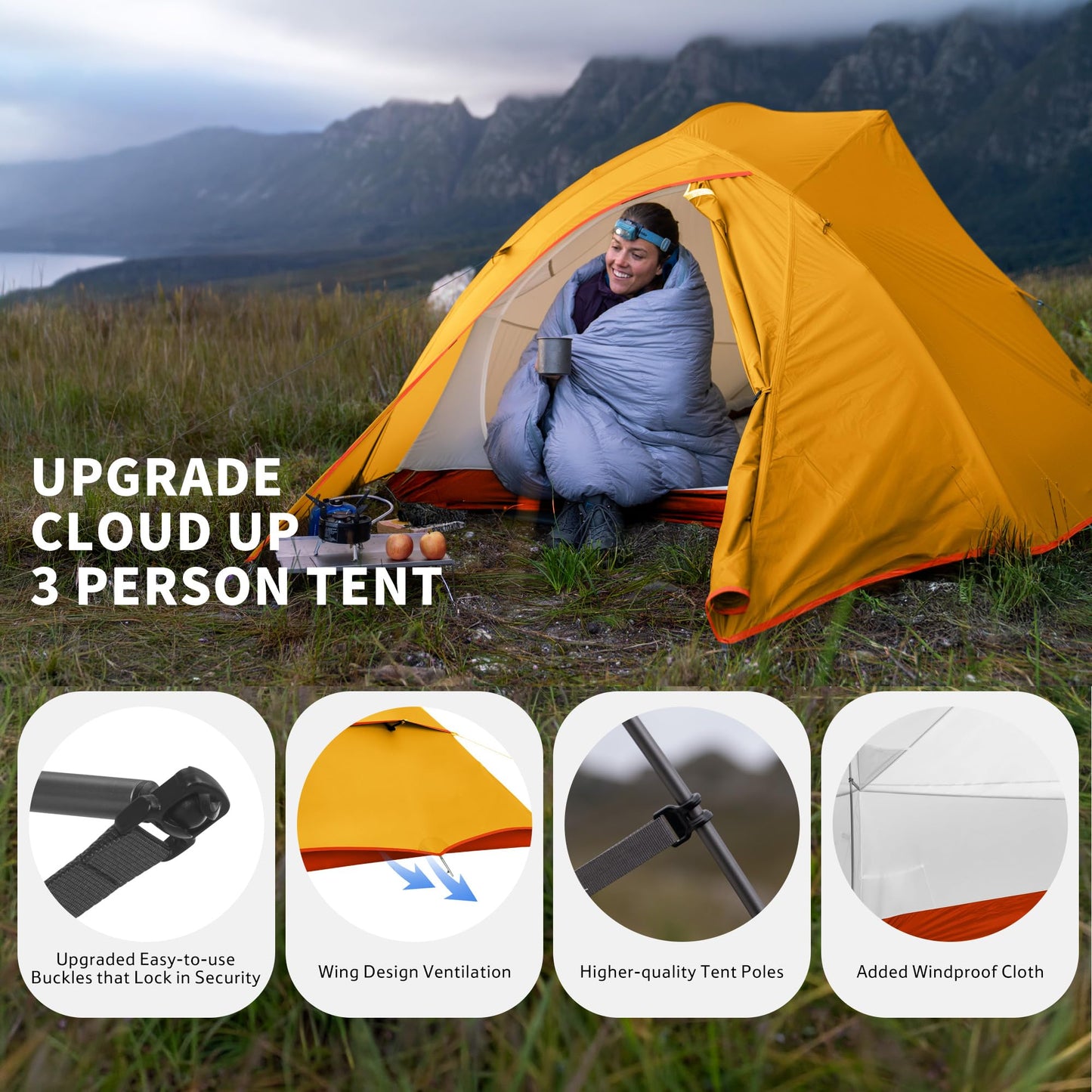 Naturehike Cloud Up 3 Person Backpacking Tent with Footprint - 3 Season Free Standing Lightweight 3 Person Camping Tent | with Footprint, Free Standing, Dome, Camping, Hiking, Waterproof