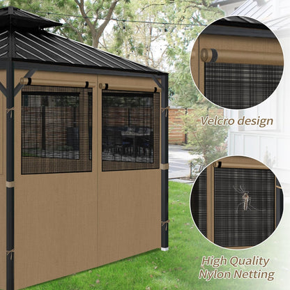 aonear Gazebo Privacy Curtains 10' x 10' with Mosquito Windows, 4-Panels Side Wall with Zipper Universal Replacement for Patio, Outdoor Canopy, Garden and Backyard, Khaki (Curtain Only)