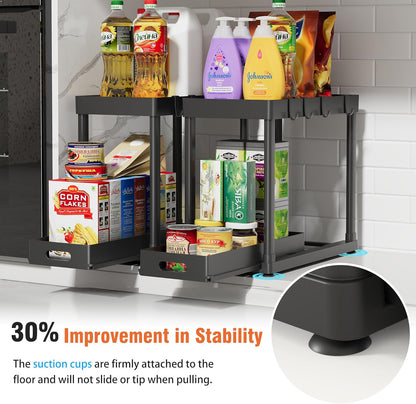Skiennix Pull-Out Storage Organizers - Multi-Purpose Under Sink Bathroom & Kitchen Set | 2 Pack, Black
