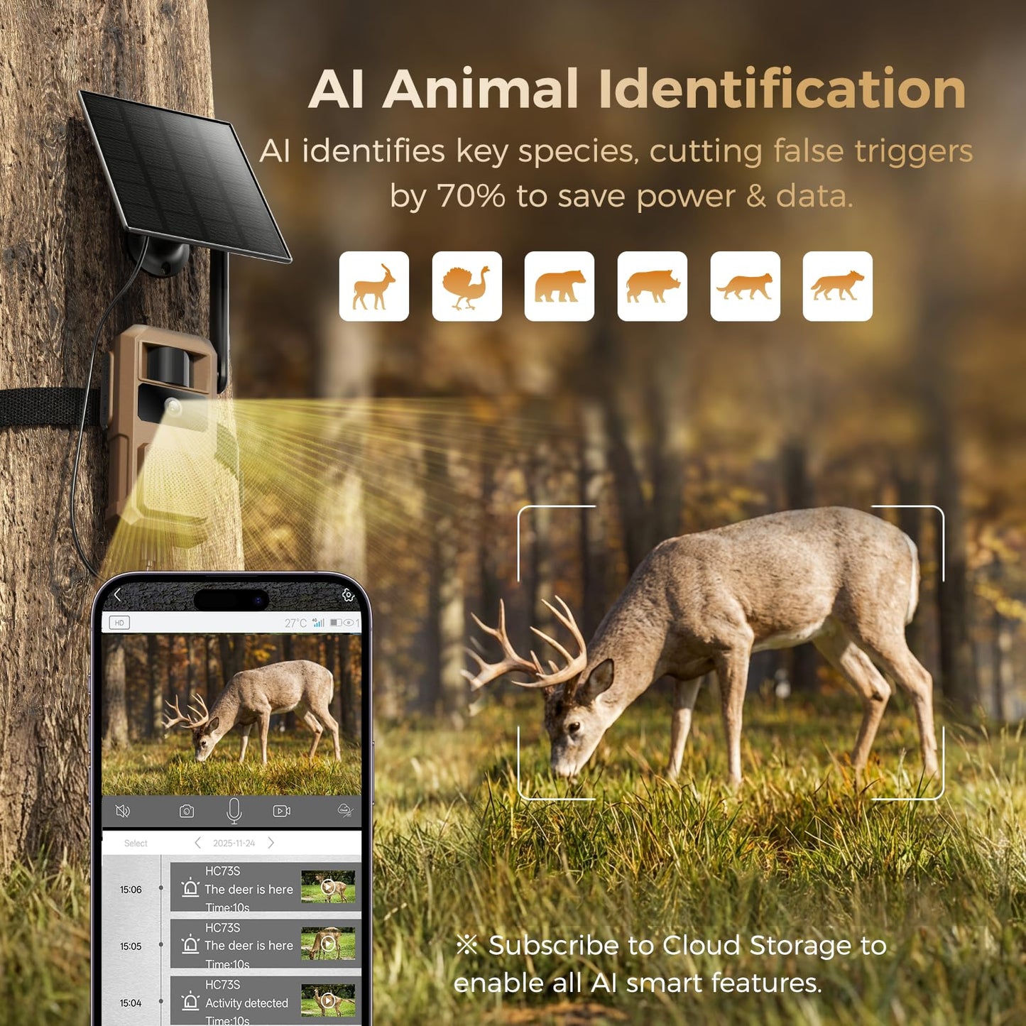 Loatos 48MP Trail Camera, AI Animal Detection Cellular Trail Camera 2K Live 4G LTE Built-in-SIM Real-Time Alert 0.1s Trigger Game Cameras with Night Vision Motion Activated Waterproof IP66 Trail Cam
