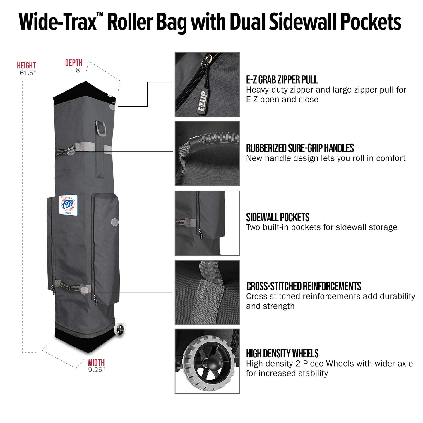 E-Z UP ES100S Instant Commercial Pop Up Canopy Tent, 10' x 10' with 3 Sidewalls, 1 Mid-Zip Sidewall and Wide-Trax Roller Bag, White
