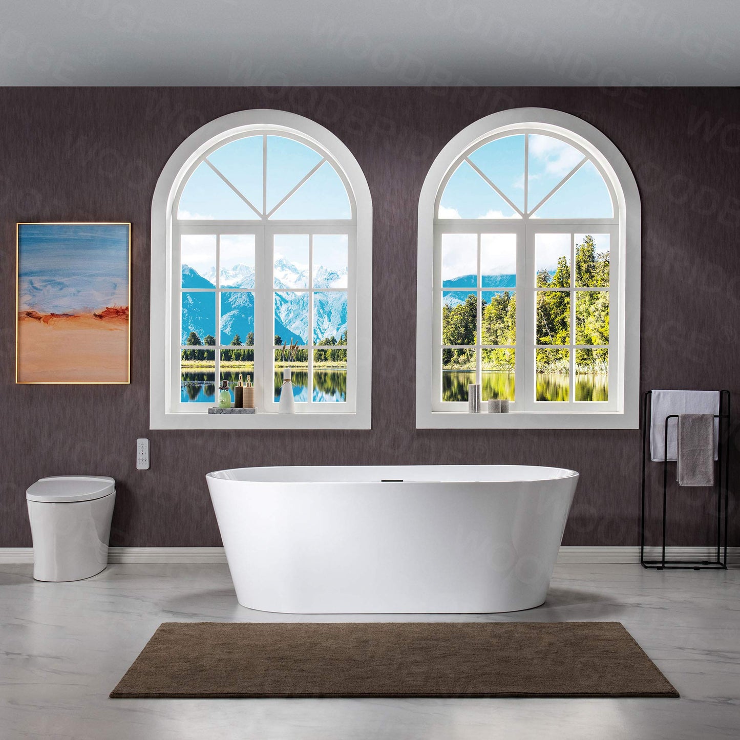 WOODBRIDGE 67" Freestanding Acylic Soaking Bathtub with White, Drain and Overflow inMatte, BTA1513-MB-Drain &O+ Pillow, Matte Black