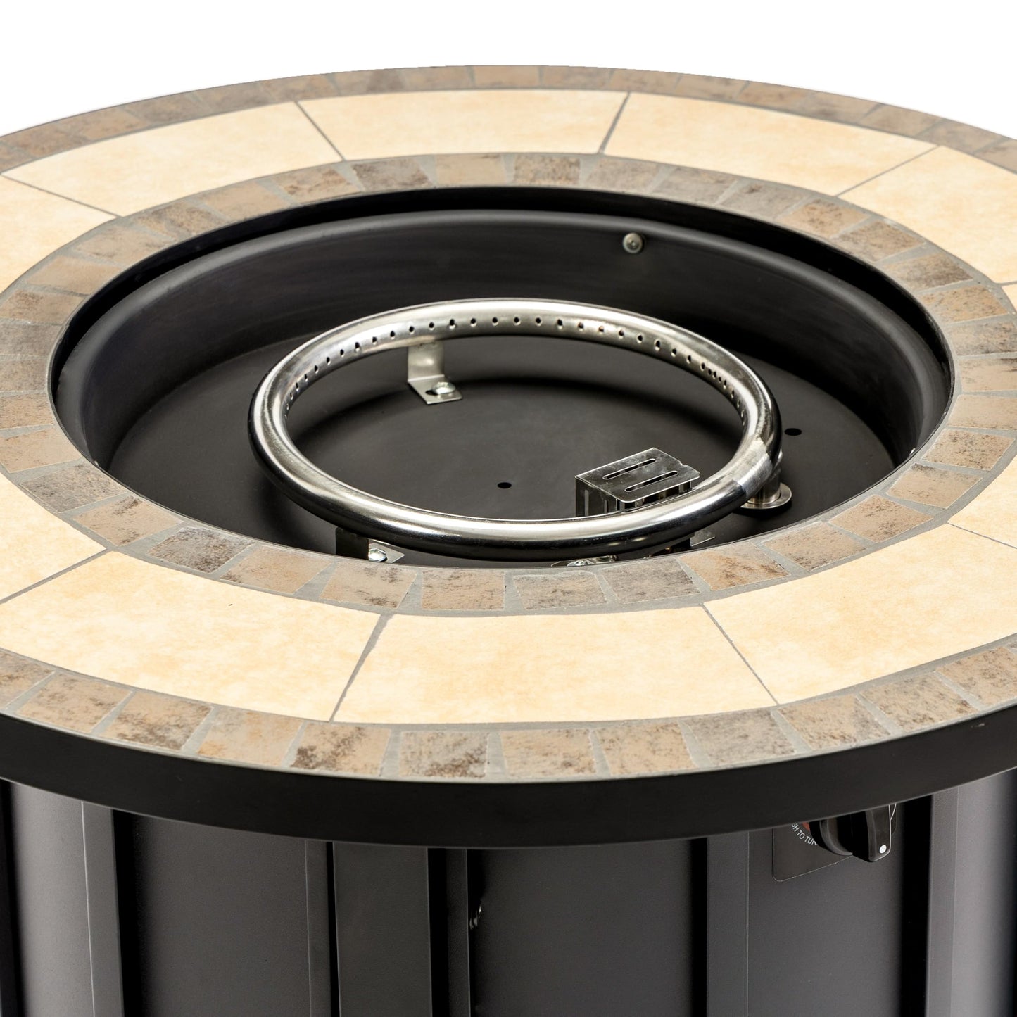 30" Propane Gas Fire Pit Table, 50000 BTU Round Outdoor Fire Pit with Mosaic Ceramic Tabletop, Steel Patio Fire Table with Lid & Rain Cover for Backyard Deck Garden, Black