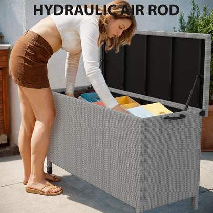 Takywep 140 Gallon Large Deck Box Waterproof,Indoor Outdoor Weather Resistant Storage Container,Polyester Cloth Lined with Soft Close Hinges for Patio Furniture Cushions, Garden Tools