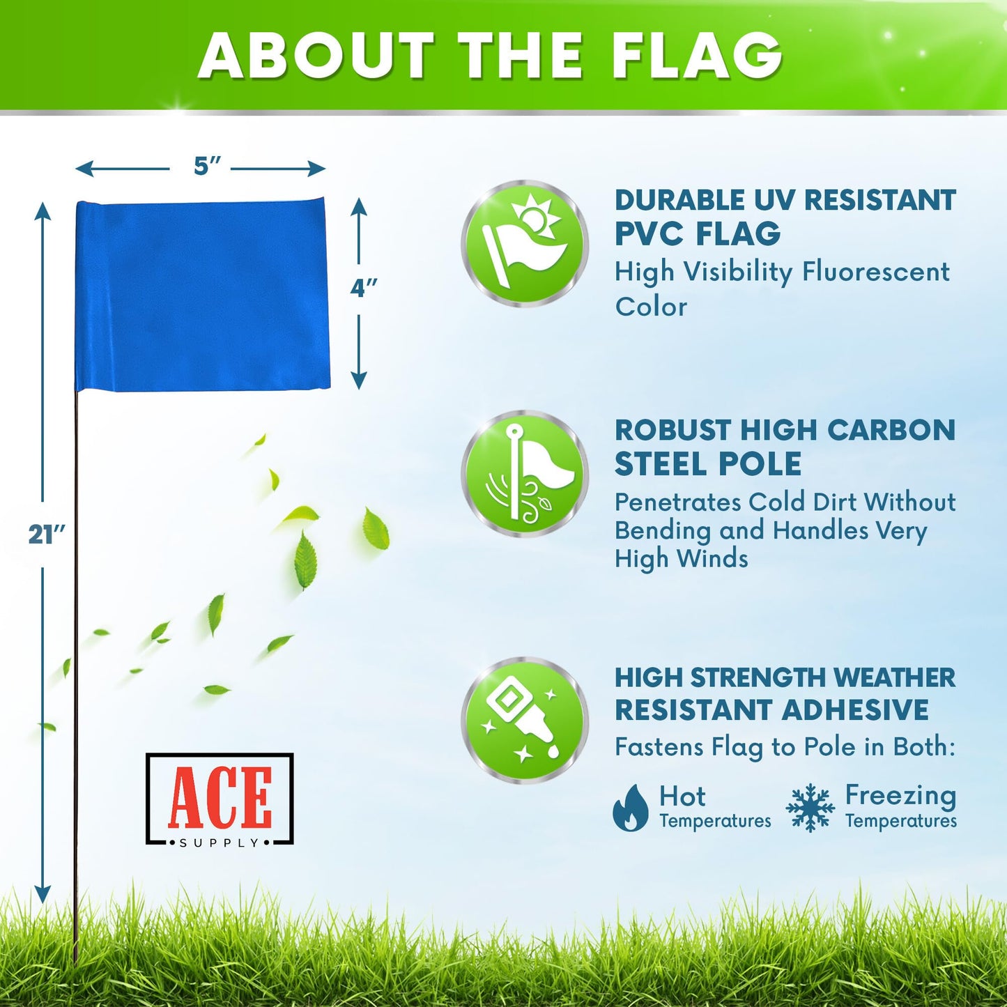 Blue Marking Flags 1000 Pack - 4x5x21 Inch Blue Flags for Yard - Markers For Lawn, Irrigation, Landscaping, Survey & Sprinkler Head Marking
