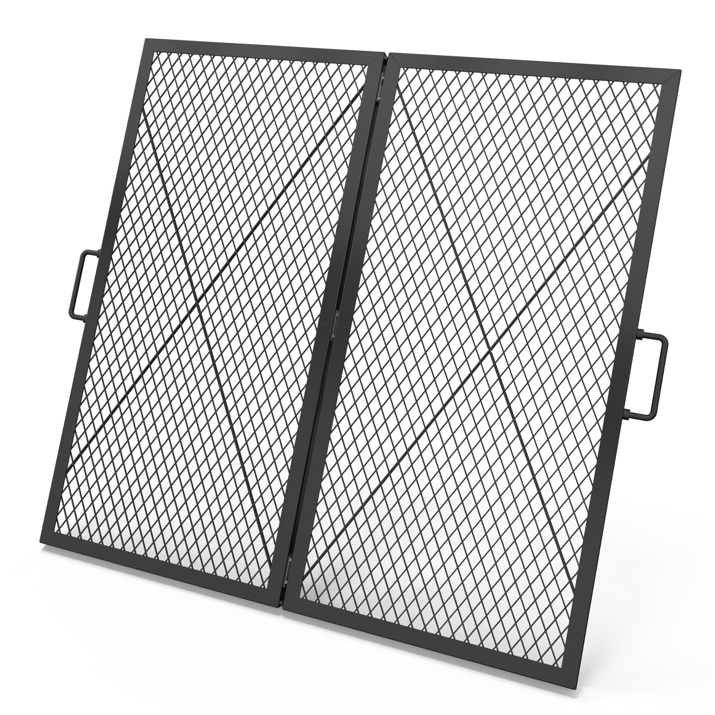 only fire Foldable X-Marks Fire Pit Cooking Grate, Portable Campfire BBQ Grill for Outdoor, Square Heavy Duty Steel Campfire Grill Grate with Handles, 36 inch