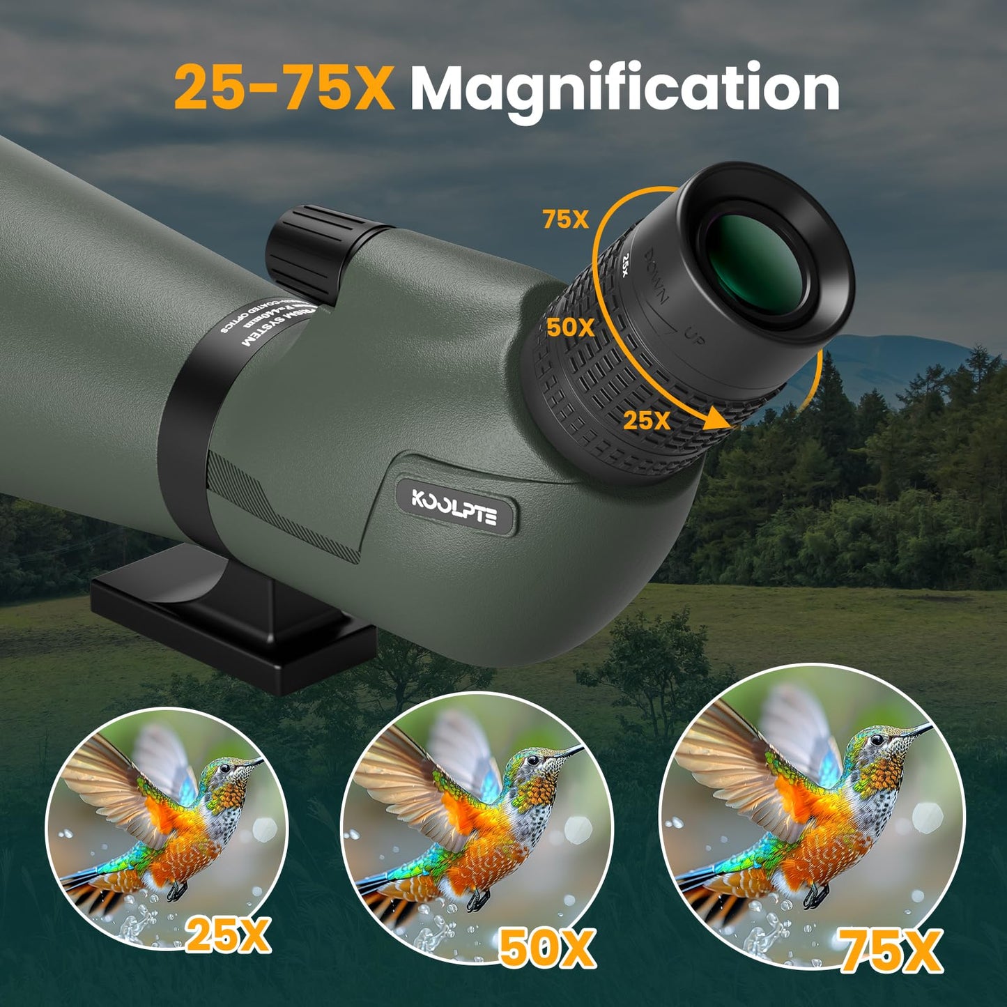 25-75x85 Spotting Scope with ED Glass, Phone Adapter, Tripod & Carrying Bag - Fully Multi-Coated BAK4 Waterproof Zoom Spotter Scope for Bird Watching, Wildlife Viewing, Hunting (Green)