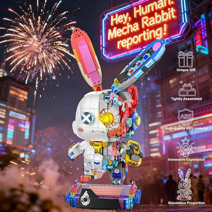 Mechanical Bunny Rabbit Building Set with LED Light-Up Eyes &amp Display Stand Poseable Cyberpunk Robot Animal Building Toy Model Kit for Kids Teens Ages 8–12 Birthday STEM Gift for Boys Girls 137