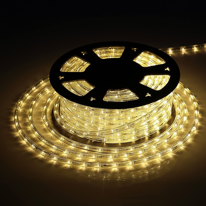 Tuanchuanrp LED Rope Lights, 100ft 110V Waterproof Rope Lights for Outside, Outdoor String Lights, Ideal for Eaves, Backyards Garden, Christmas Decoration(Warm White)