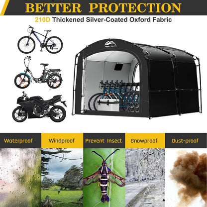 Happy Travel Bike Storage Tent, Outdoor 8×7×6.3ft Large 2-in-1 Portable Shed More 30% Top Space W/Double Doors with Mesh, Outside Lawn Mower Shelter and Bicycle Cover for Patio Furniture, Garden Tools
