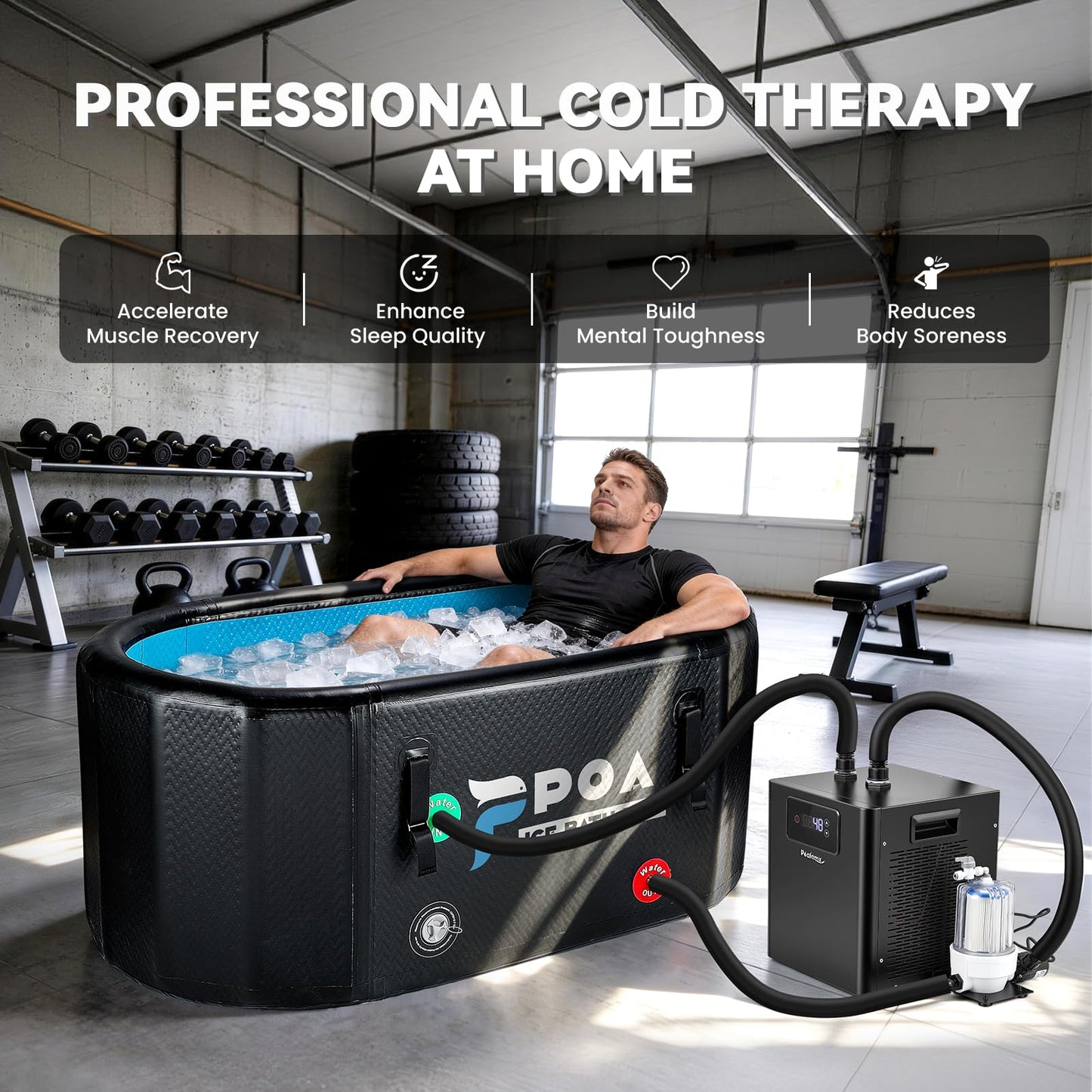 Poafamx Water Chiller for Ice Bath, 1/3 HP Cold Plunge Chiller with External Filter & Water Pump, Insulated Hoses, Quiet Cold Therapy Cooler for Ice Bath Tub, Athletes Recovery, Home Gym 110V