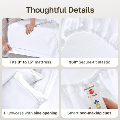California Design Den Twin Sheet Set - 100% Soft Cotton, 400 Thread Count, Silky Smooth & Breathable - White