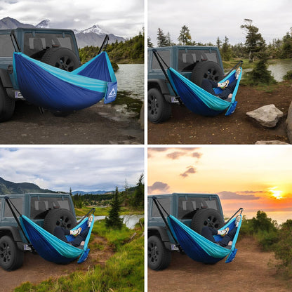 Black Camping Hammock with Mosquito Net & Hitch Mount Stand - Complete Bundle