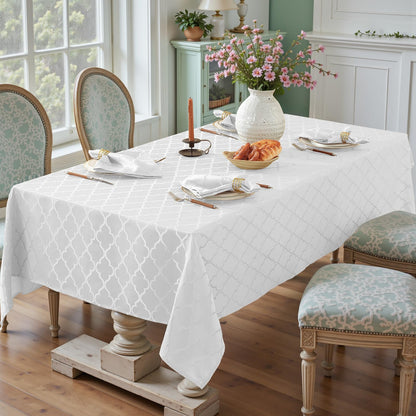 Larponder Tablecloth Rectangle, Jacquard, 60" x 102", White