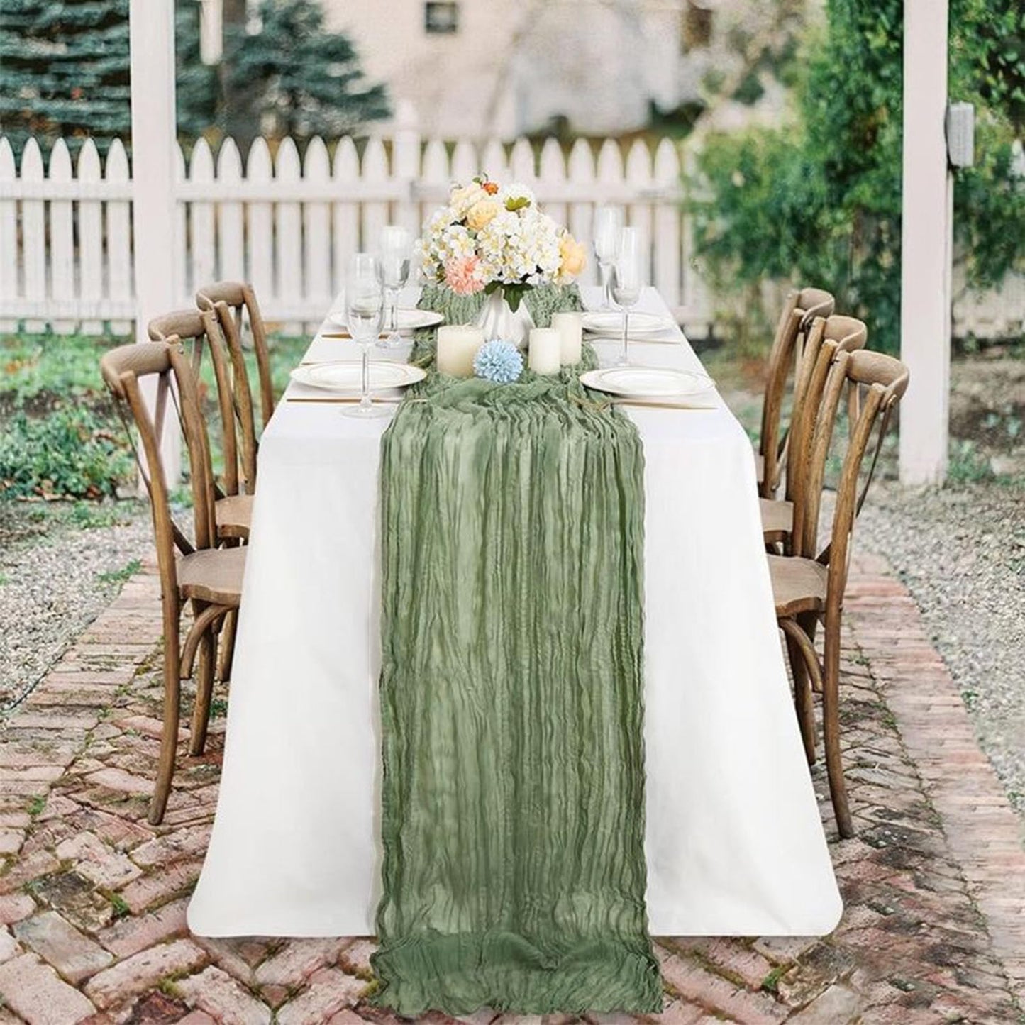 12Pack Sage Green Cheese Cloth Table Runner 10Ft Cheesecloth Table Runner Boho Gauze Table Runners Sage Green Wedding Decor for Party Bridal Shower Thanksgiving Christmas