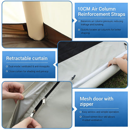 JEEFHO New Inflatable Frameless Foldable Tent. 210D Waterproof for Camping. Durable, Portable and Easy to Set up, Ideal for Hiking and Road Trips. with a Large-bore Manual Pump with Pressure Gauge