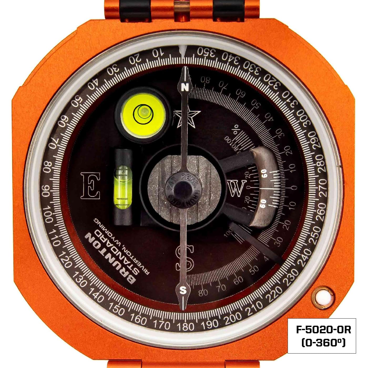 Brunton Standard Transit, Azimuth (0–360°), Orange - Professional Pocket Transit with Clinometer