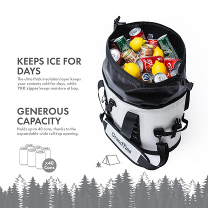 GrandTies 40 Can Portable Soft Cooler Bag - High-Performance Large Cooler - Leak Proof Waterproof Insulated Cooler Bag - Portable Ice Chest for Outdoor, Fishing, Beach, Travel, Car, Camping - White