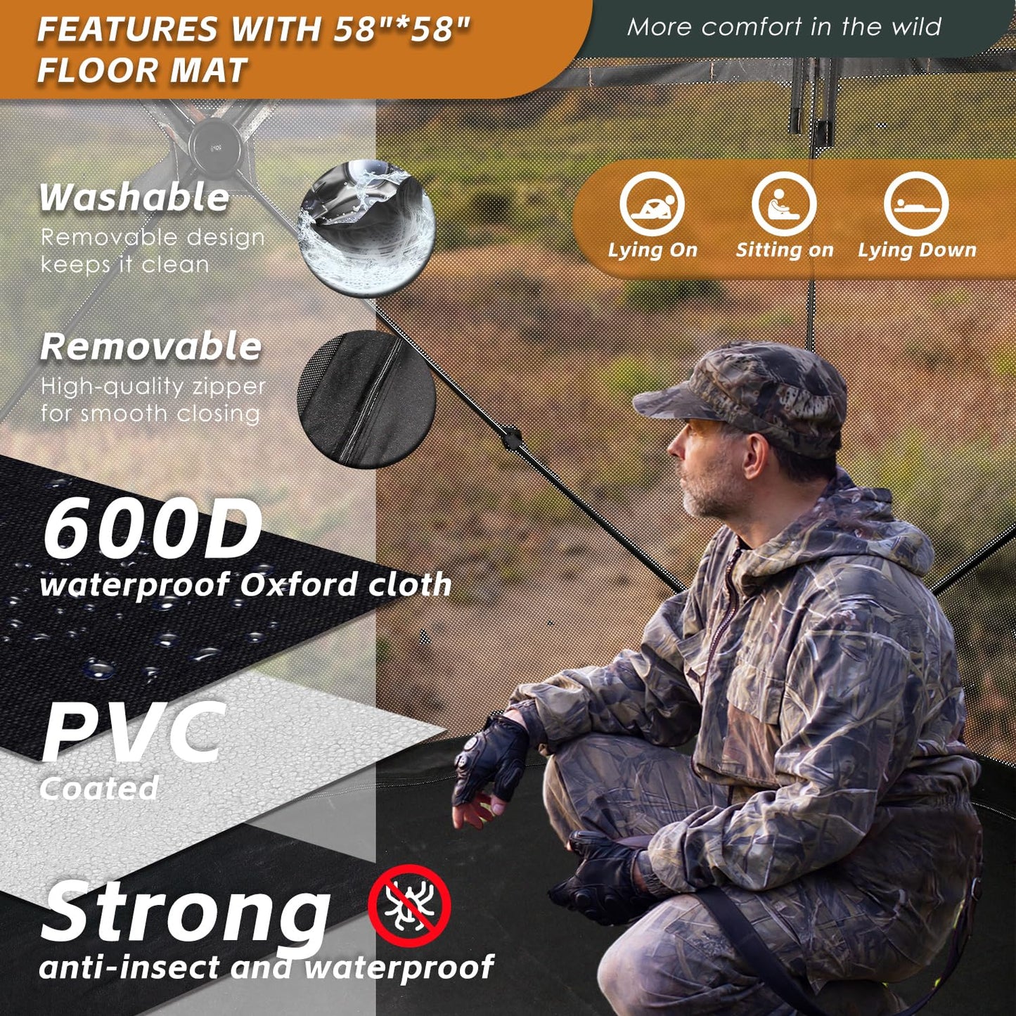 FUNHORUN Hunting Blind with Floor Mat, 360 Degree See Through Ground Blind with Carrying Bag, 2/3 Person Pop Up Camouflage Tent Portable Concealed Shelter