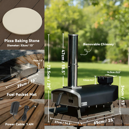 Q Pizza Wood Pellet Pizza Oven with Rotatable Stone, Portable Pellet Pizza Oven with Chimney and Door, Outdoor Pizza Stove for Backyard, Camping, Picnicking, RV, Tailgating, PS106
