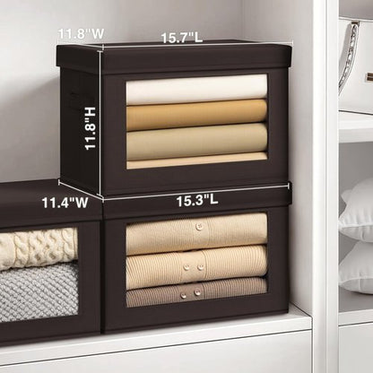 Homsorout Stackable Storage Bins - Large Fabric Organizer Baskets with Lids, 5-Pack, Brown