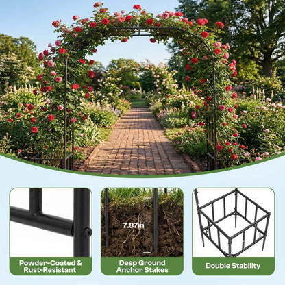 GARDFANCY Garden Arch with Planter Boxes, Metal Arbor Trellis for Climbing Plants Outdoor, Heavy Duty Iron Archway for Wedding Ceremony Party Backyard Lawn Patio Decor, Black