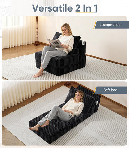 Folding Sofa Bed Versatile Boneless Chair Futon Couch Convertible Sleeper Chair Chaise Lounge Chair Indoor BeanBag Chair for Adult Kids, Oversized Comfy Floor Portable for Living Room Bedroom