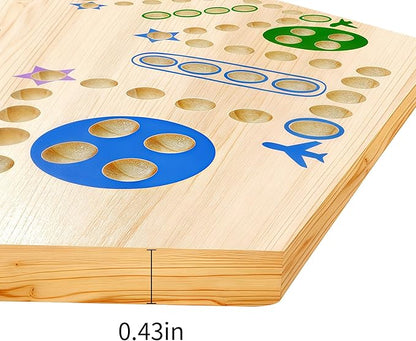 Wooden Wahoo &amp Board Game – Double-Sided Painted Fast Track Game for 4 to 6 Players with 30 Marbles and 6 Dice Ideal for Family Game Night and Friends Gatherings (Wooden)