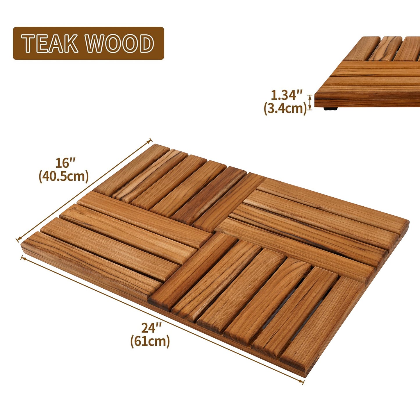 Utoplike Teak Shower Bench Seat with Handles and 24 x 16 inch Teak Wood Bath Mat Set